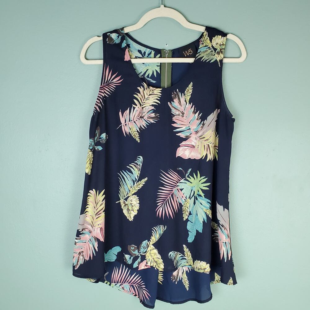 W5 Sleeveless Blue Tropical Multi Blouse Size Medium